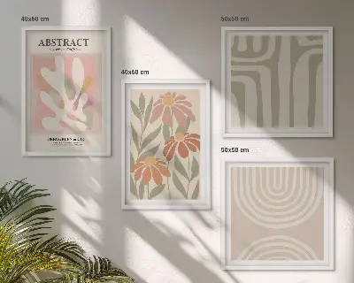 Set de cuadros modernos para salón con diseño de formas abstractas de plantas