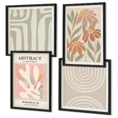 Set de cuadros modernos para salón con diseño de formas abstractas de plantas