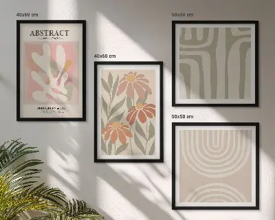 Set de cuadros modernos para salón con diseño de formas abstractas de plantas