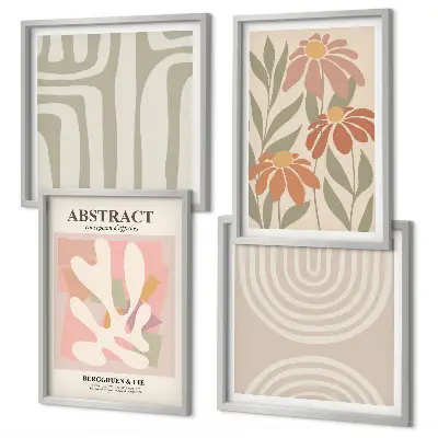 Set de cuadros modernos para salón con diseño de formas abstractas de plantas