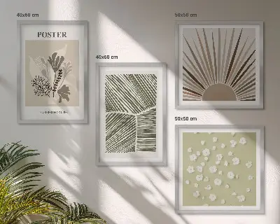 Set de cuadros modernos para salón con motivos vegetales en tonos apagados