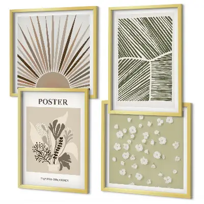 Set de cuadros modernos para salón con motivos vegetales en tonos apagados