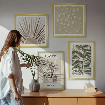 Set de cuadros modernos para salón con motivos vegetales en tonos apagados