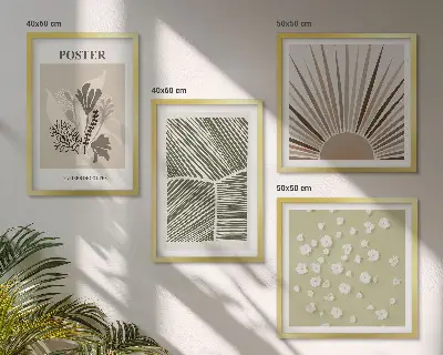 Set de cuadros modernos para salón con motivos vegetales en tonos apagados