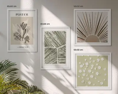 Set de cuadros modernos para salón con motivos vegetales en tonos apagados