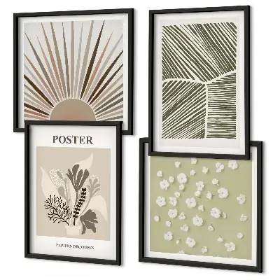 Set de cuadros modernos para salón con motivos vegetales en tonos apagados
