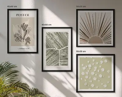 Set de cuadros modernos para salón con motivos vegetales en tonos apagados