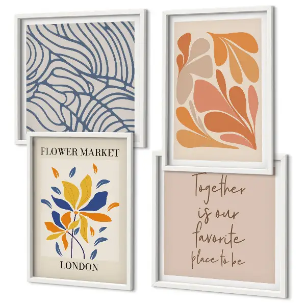 Set de 4 cuadros de flores abstractas modernas para salón