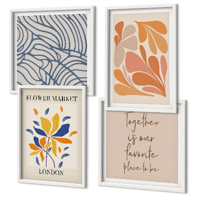 Set de 4 cuadros para salón Flores abstractas modernas