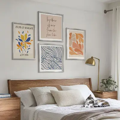 Set de 4 cuadros de flores abstractas modernas para salón