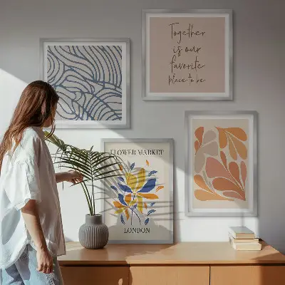 Set de 4 cuadros de flores abstractas modernas para salón