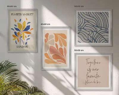 Set de 4 cuadros de flores abstractas modernas para salón