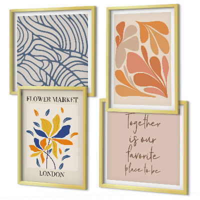 Set de 4 cuadros para salón Flores abstractas modernas