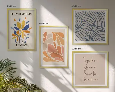 Set de 4 cuadros de flores abstractas modernas para salón
