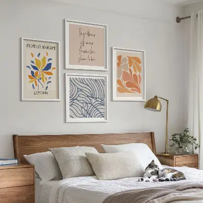 Set de 4 cuadros de flores abstractas modernas para salón
