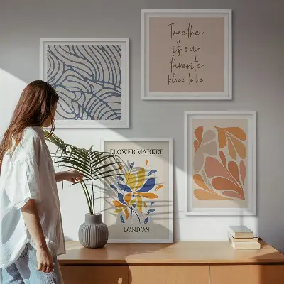 Set de 4 cuadros de flores abstractas modernas para salón