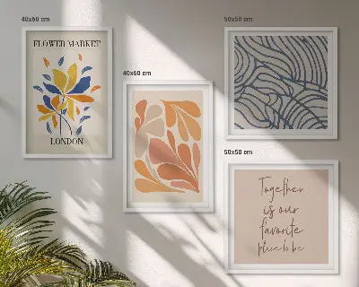 Set de 4 cuadros de flores abstractas modernas para salón