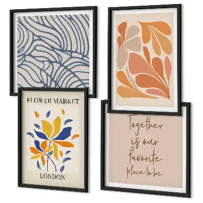 Set de 4 cuadros de flores abstractas modernas para salón