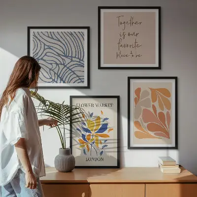 Set de 4 cuadros de flores abstractas modernas para salón