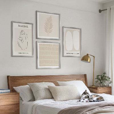 Set de cuadros modernos para salón Líneas formas beige blanco