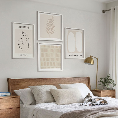 Set de cuadros modernos para salón Líneas formas beige blanco