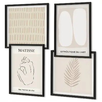 Set de cuadros modernos para salón con diseño de líneas y formas en tonos beige y blanco
