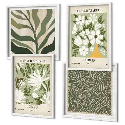 Galería de pared con decoraciones bohemias de estampados de plantas