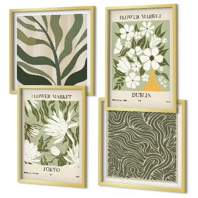 Galería de pared con decoraciones bohemias de estampados de plantas