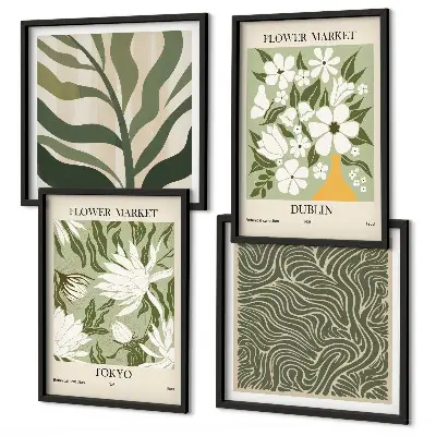 Galería de pared con decoraciones bohemias de estampados de plantas