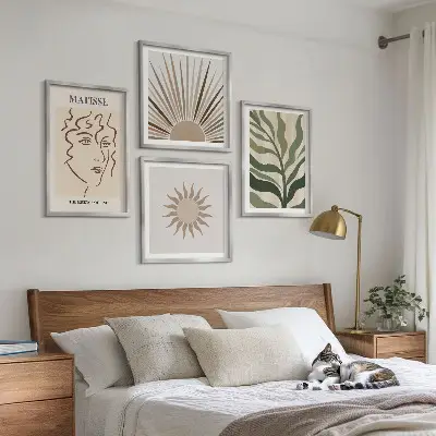 Set de cuadros modernos para salón con diseño de patrones abstractos de plantas