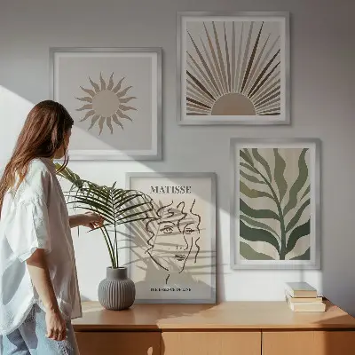 Set de cuadros modernos para salón con diseño de patrones abstractos de plantas