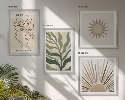 Set de cuadros modernos para salón con diseño de patrones abstractos de plantas
