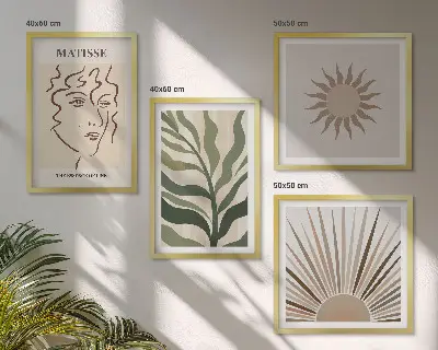 Set de cuadros modernos para salón con diseño de patrones abstractos de plantas