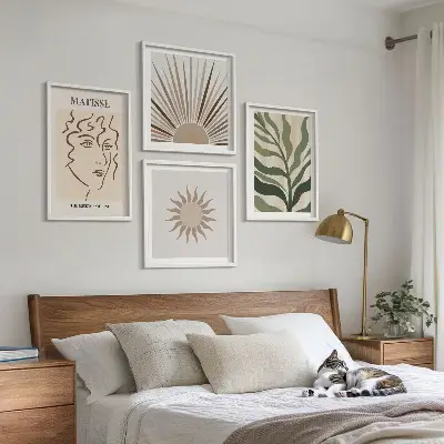 Set de cuadros modernos para salón con diseño de patrones abstractos de plantas
