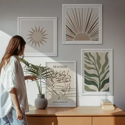 Set de cuadros modernos para salón con diseño de patrones abstractos de plantas