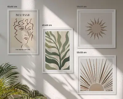Set de cuadros modernos para salón con diseño de patrones abstractos de plantas