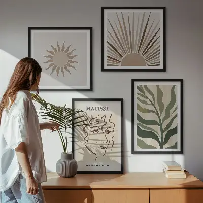 Set de cuadros modernos para salón con diseño de patrones abstractos de plantas
