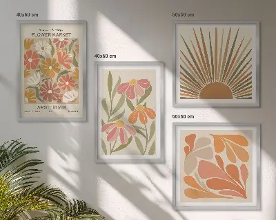 Set de 4 cuadros para salón con diseño de girasoles en colores pastel