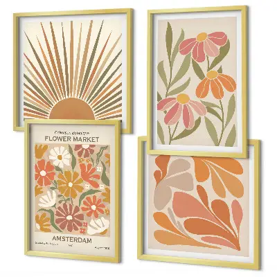 Set de 4 cuadros para salón con diseño de girasoles en colores pastel