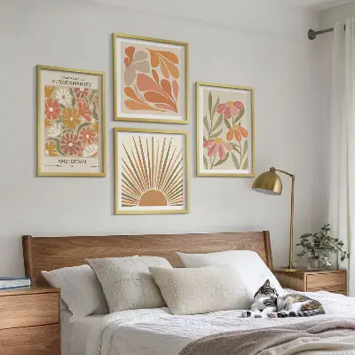 Set de 4 cuadros para salón con diseño de girasoles en colores pastel