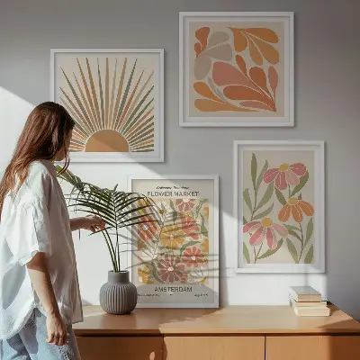 Set de 4 cuadros para salón con diseño de girasoles en colores pastel