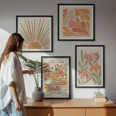 Set de 4 cuadros para salón con diseño de girasoles en colores pastel