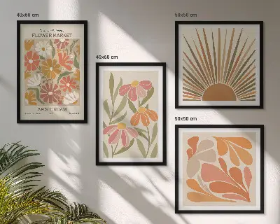 Set de 4 cuadros para salón con diseño de girasoles en colores pastel
