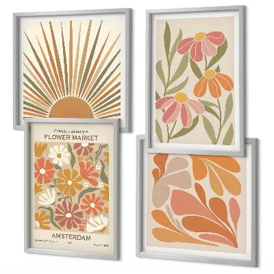 Set de 4 cuadros para salón con diseño de girasoles en colores pastel