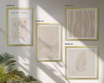 Galería de pared con decoraciones bohemias abstractas
