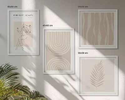 Galería de pared con decoraciones bohemias abstractas
