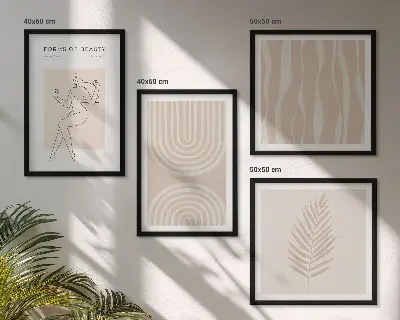 Galería de pared con decoraciones bohemias abstractas