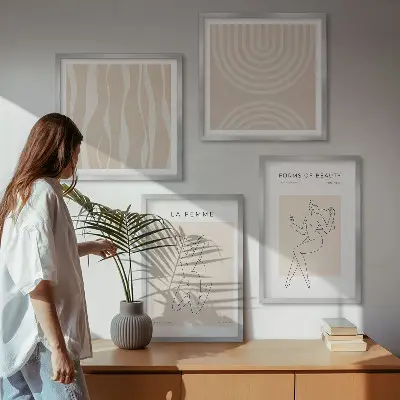 Set de cuadros modernos para salón con diseño de formas minimalistas