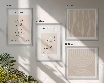 Set de cuadros modernos para salón con diseño de formas minimalistas
