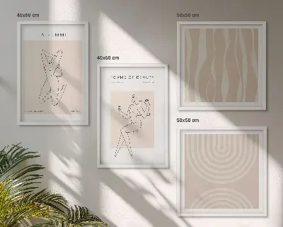 Set de cuadros modernos para salón con diseño de formas minimalistas